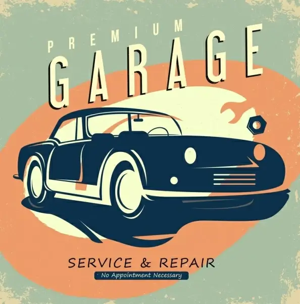 garage advertisement car icon retro design