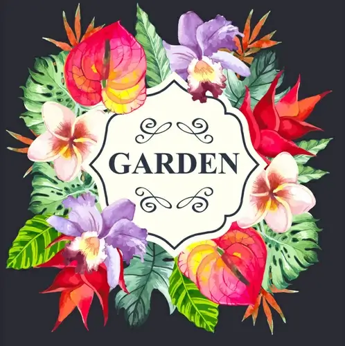 garden flower frame design art vector