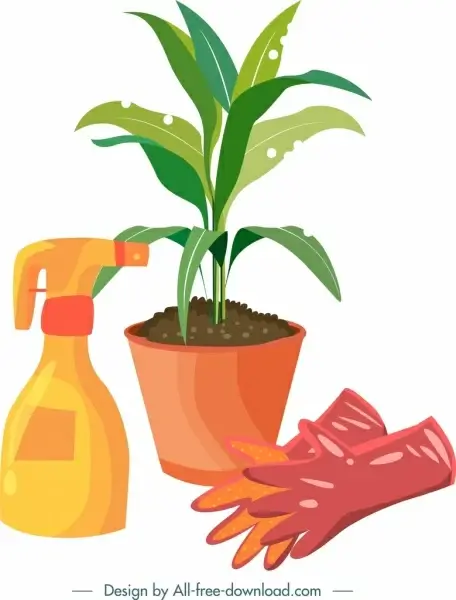 gardening design elements plant gloves sprayer icons
