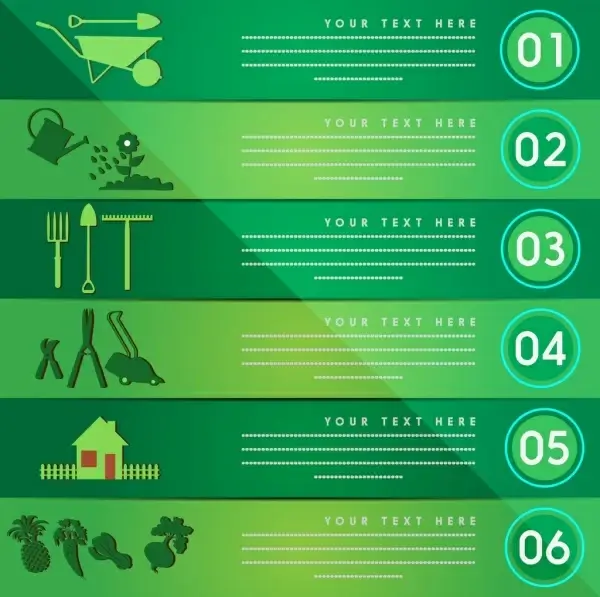 gardening infographic design green horizontal style tooling symbols