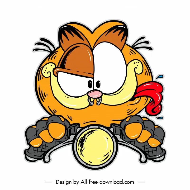 garfield racer icon funny dynamic stylized cat sketch handdrawn cartoon design 