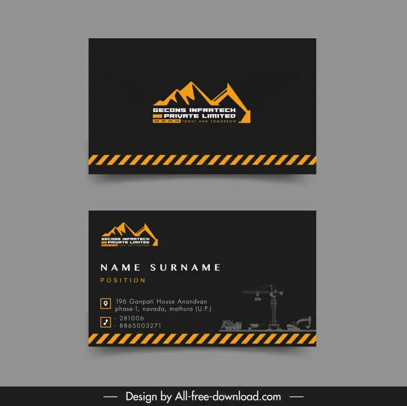 gecons infratech private limited name card template mountain logo decor dark design 