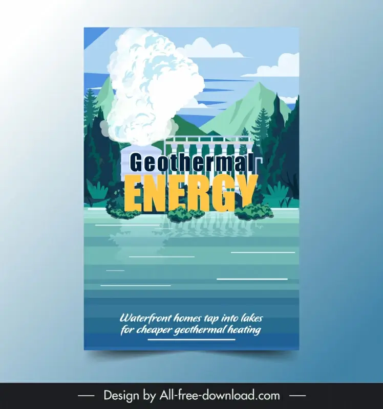geothermal power poster template water fume mountain scene 