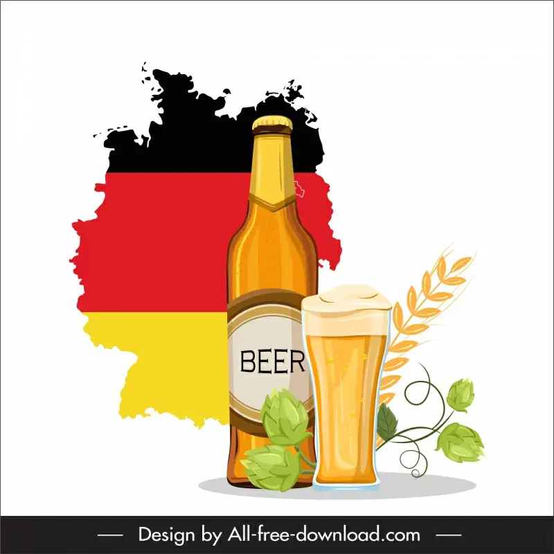 german beer advertising design elements flat flag bottle glass hoop wheat outline 