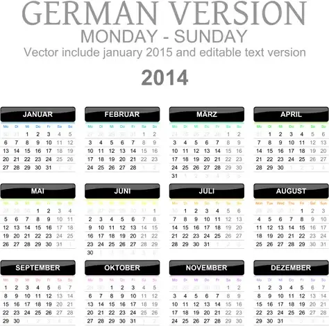 german version calendar14 vector set