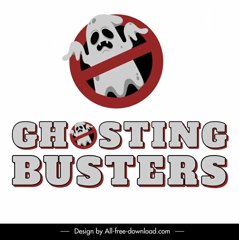 ghosting busters poster template threaten cartoon sketch texts banning circle sign