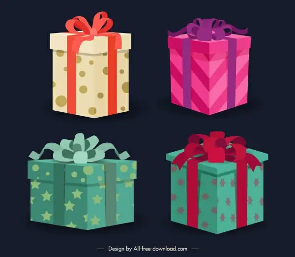 gift box icons 3d sketch colorful elegant modern
