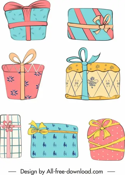 gift box icons colorful flat classical sketch