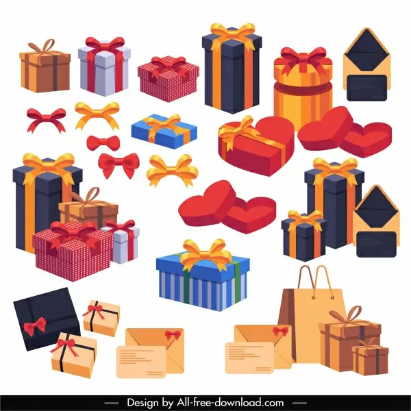 gift box icons modern colorful 3d sketch