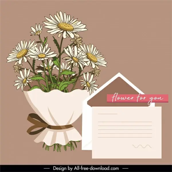 gift card design elements floral bouquet envelope sketch