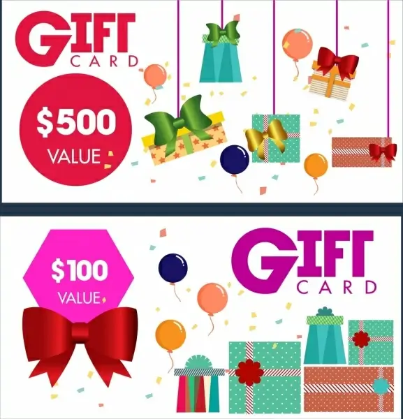 gift card templates present box bows icons decoration