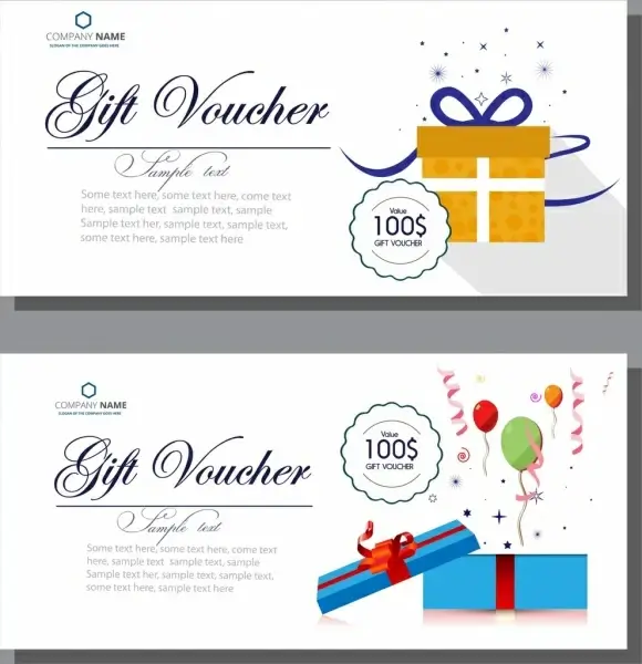 gift voucher templates calligraphy balloons present boxes ornament