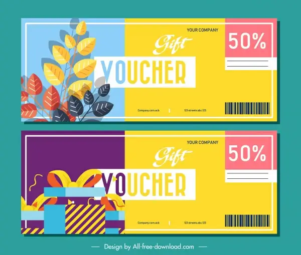 gift voucher templates colorful leaves present decor