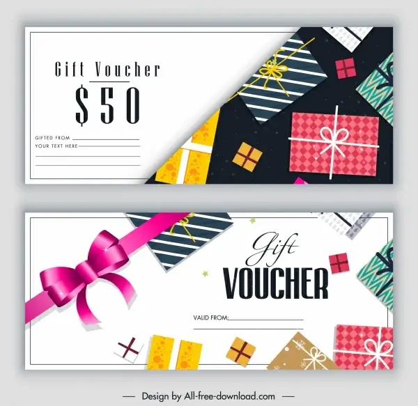 gift voucher templates modern colorful presents knot decor