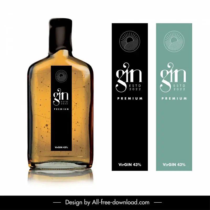 gin alcohol design elements elegant flat bottle box sketch