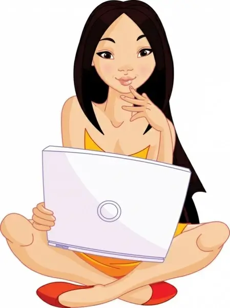 girl and computer 03 vector
