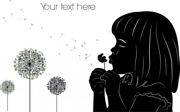 girl with dandelion drawing with silhouette style