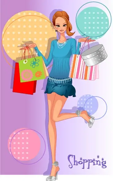 girls shopping set4 vector