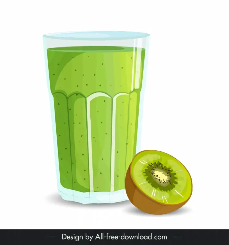 glass of kiwi smoothie icon 3d classic green sketch