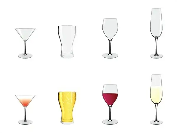 alcohol glasses vector illustration with full and empty