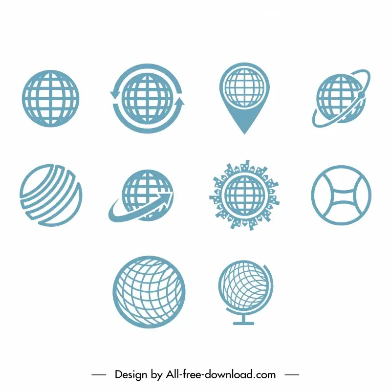 globe icons sets flat handdrawn circle shapes sketch