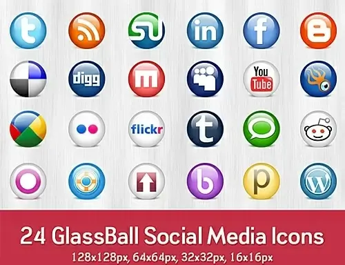 Glossy Social Media icons Free PSD