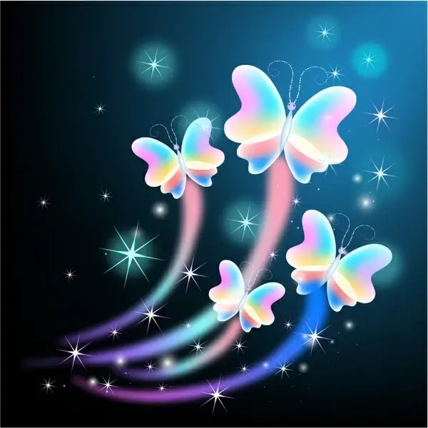 Glowing butterflies with sparkle stars