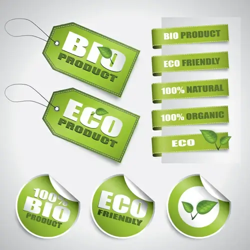 go green eco and bio labels with stickers vector