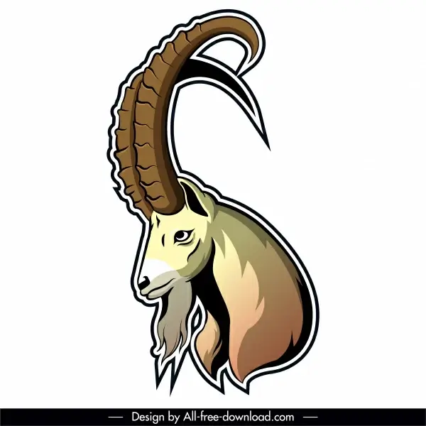 goat head logotype colored flat paper cut sketch