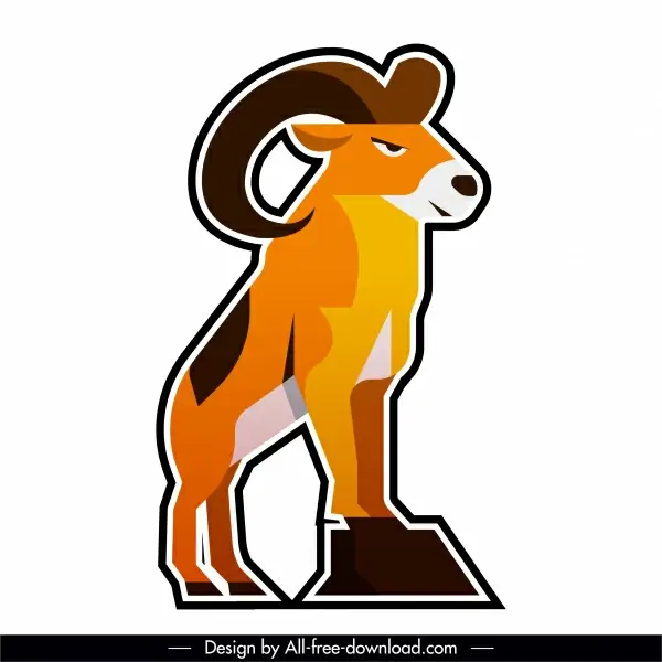 goat logotype colored flat paper cut sketch