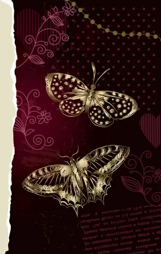 gold butterfly with ornament background vector