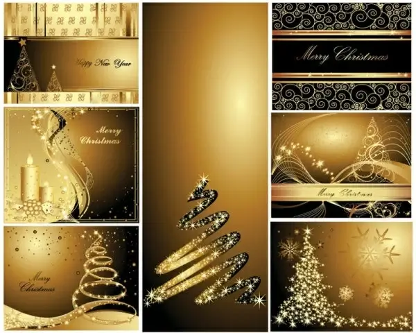 gold christmas postcards vector