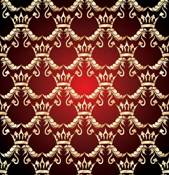 royal pattern golden crown sketch symmetric seamless repeating