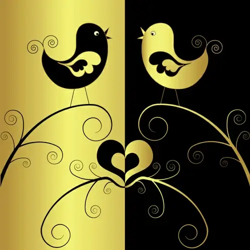 gold with black birds art background vector