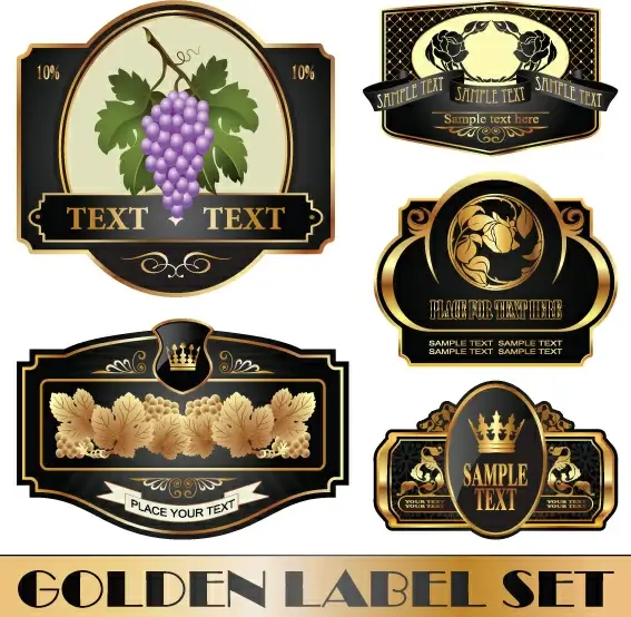 golden bottle of wine labels vector