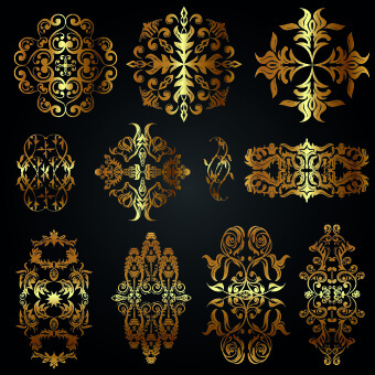 golden calligraphic ornaments with labels vector