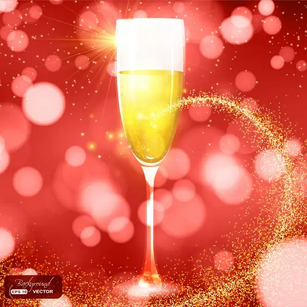 golden champagne cup on red light background