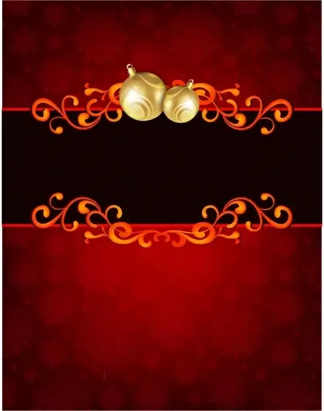 Golden Christmas Ornament on red Holiday Card Background