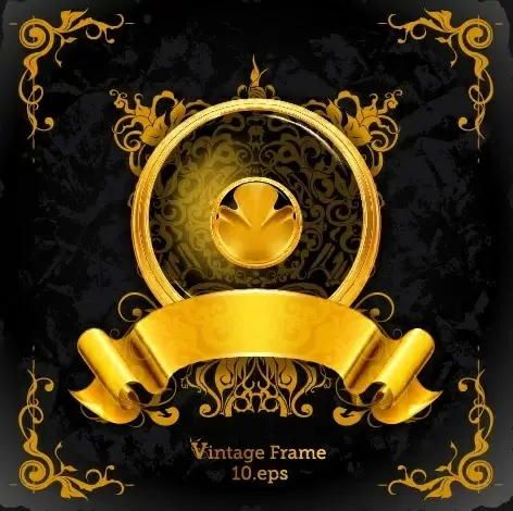 golden emblem and frames decorative elements vector