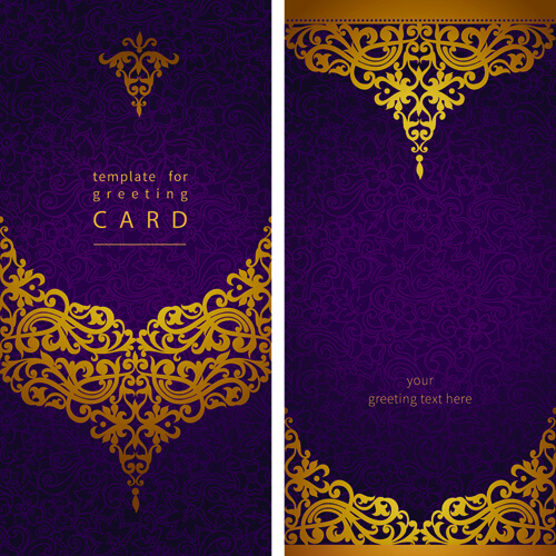 golden floral pattern greeting cards vector