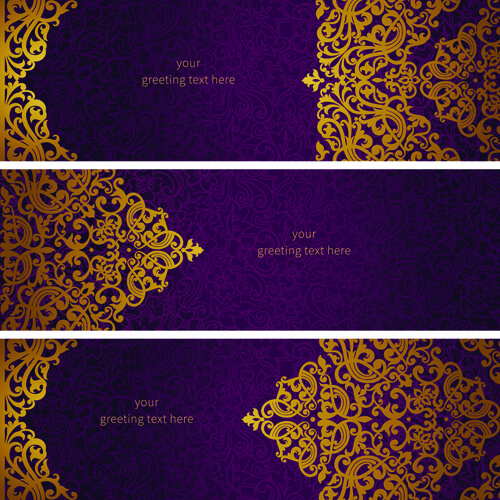 golden floral pattern greeting cards vector