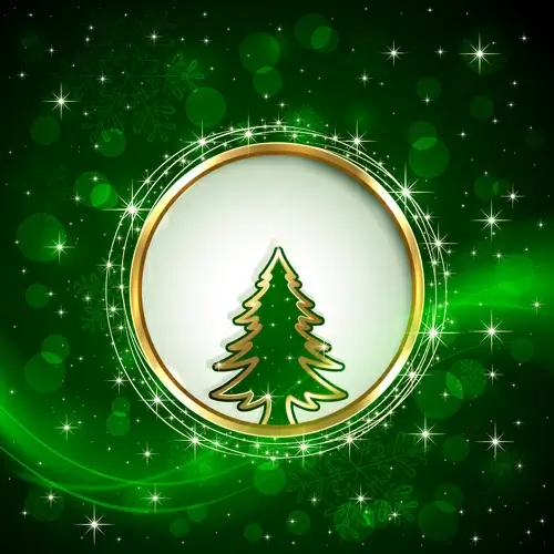 golden frame christmas tree shiny background vector