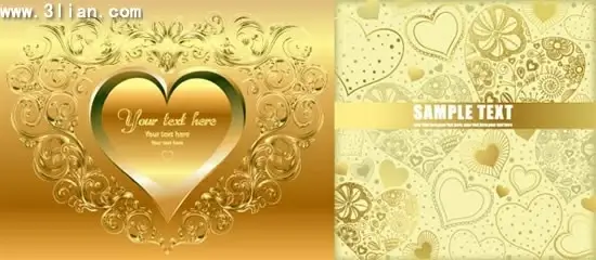 wedding card templates shiny golden hearts decor