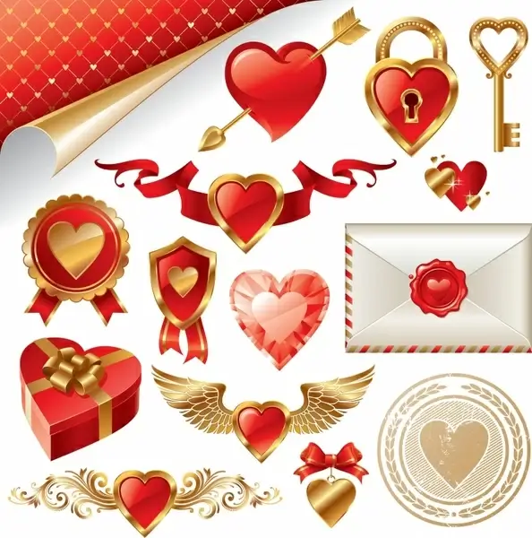valentine design elements modern 3d flat love symbols