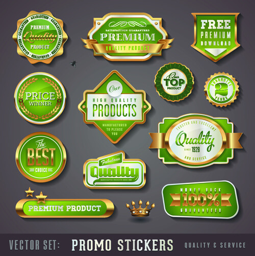 golden promo stickers labels vector set