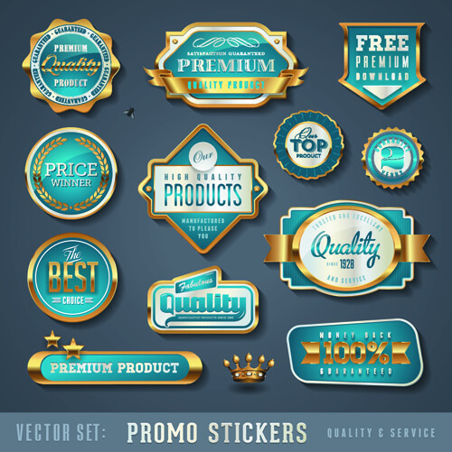 golden promo stickers labels vector set