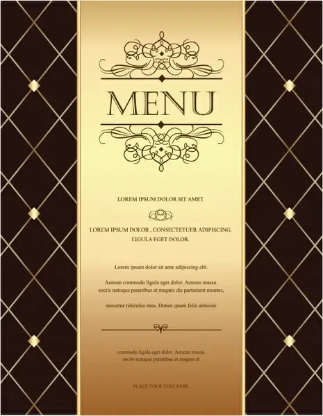 menu cover template elegant luxury brown golden decor