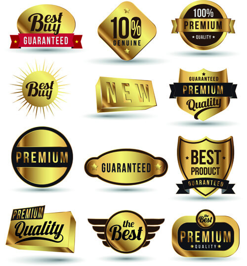 golden sale badges and label with stickers vector