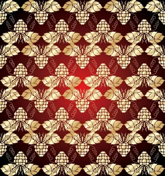 grapes pattern golden red symmetric repeating decor