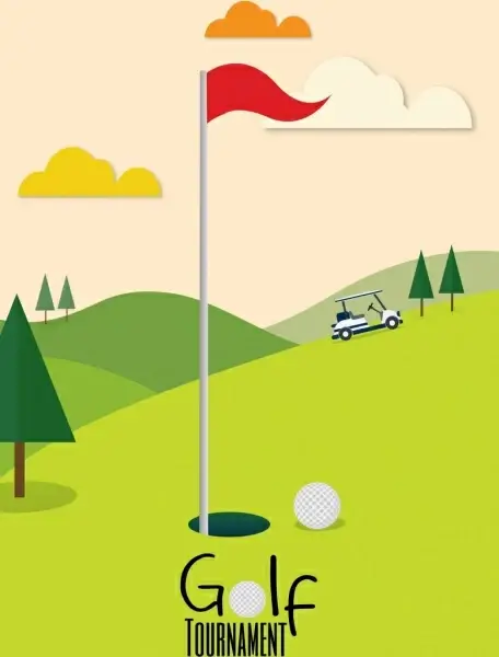 golf tournament banner green course icon cartoon design